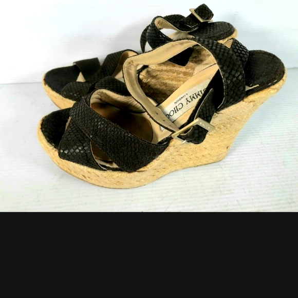 Jimmy Choo Italy Dark Brown Leather Women's Open Toe Wedge Heel Sandals 37 - Picture 3 of 6